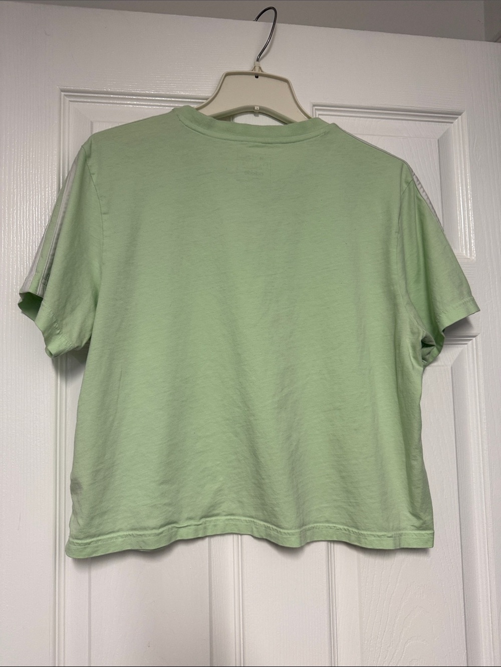 adidas Mint Green Cropped Tee with White Shoulder Stripes - Picture 5 of 6